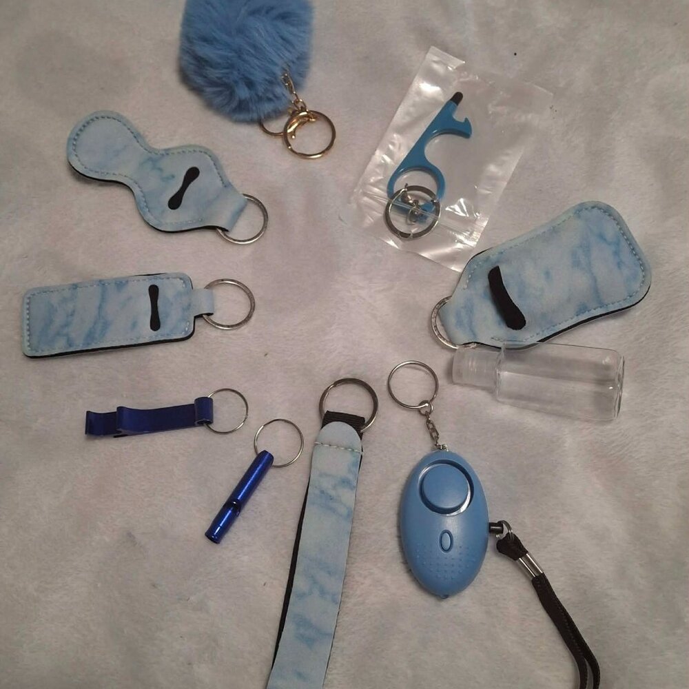 Cute Light Blue marble safety Keychain